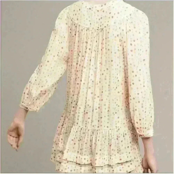 Antropologie Maeve Buttondown Tunic Sz m Dots Boho Bohemian V-neck - Picture 2 of 8